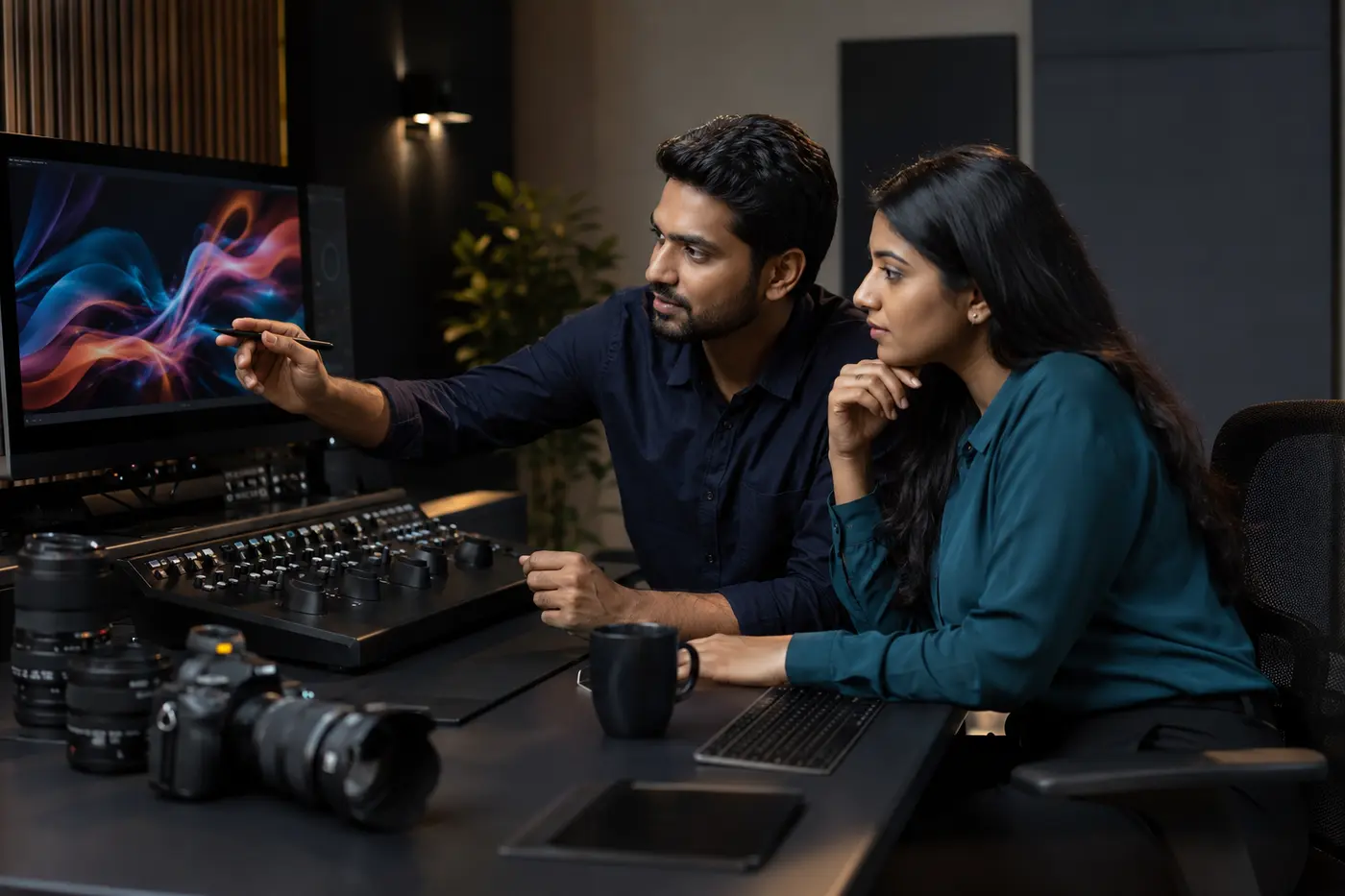 Indian graphic design professionals working in a creative studio